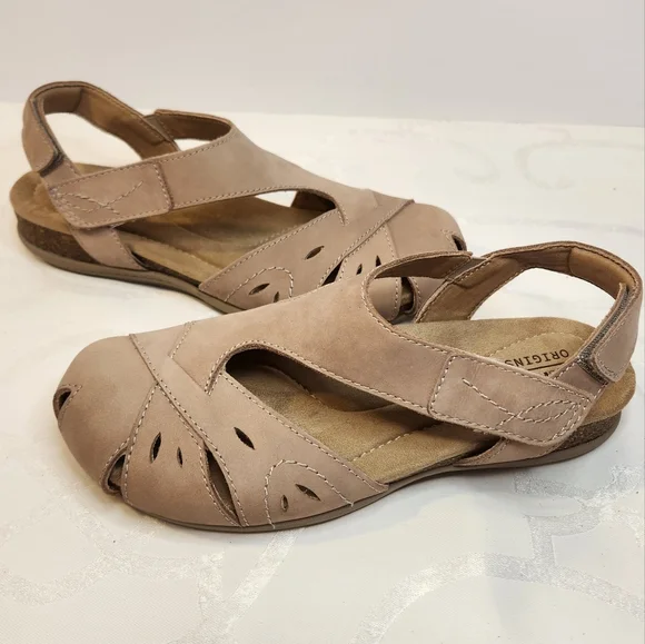 Earth Origins Etbirdine Comfort Support Tan Leather Slip On Sandal Size 7M - Picture 2 of 10